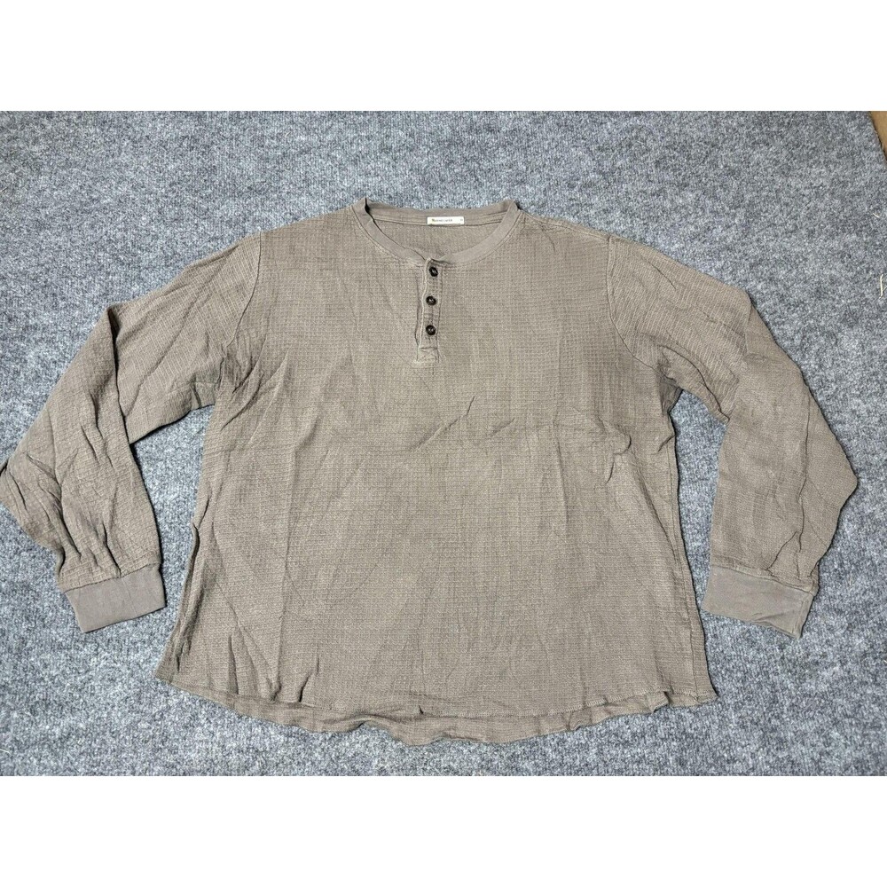 Marine Layer Shirt Mens M Brown Long Sleeve Henley Waffle Knit Cotton Modal